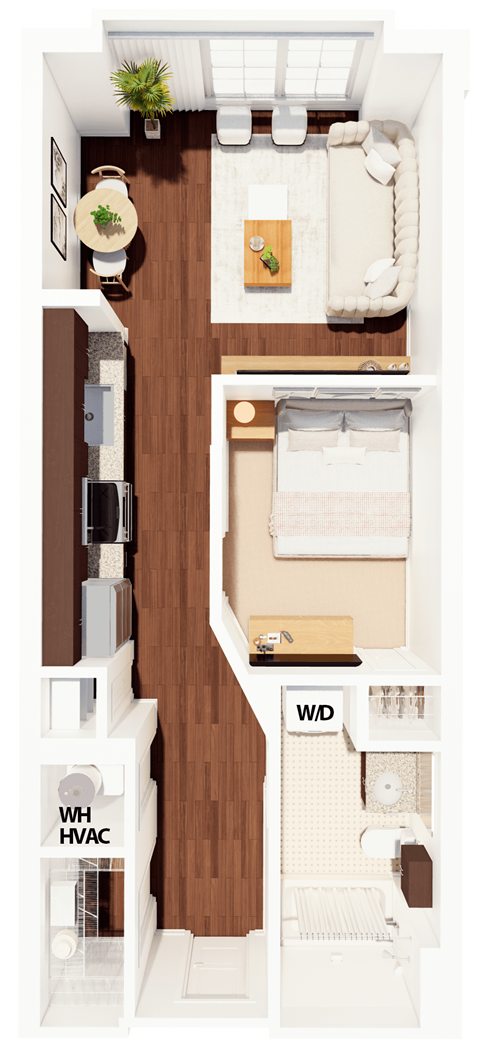 Floor plan for studio, 1 bath, 527 sqft